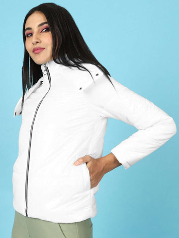 Women's Metallic Jacket With Detachable Hood