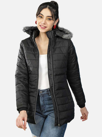 Women's Basic Parka With Fur Insert At Hood