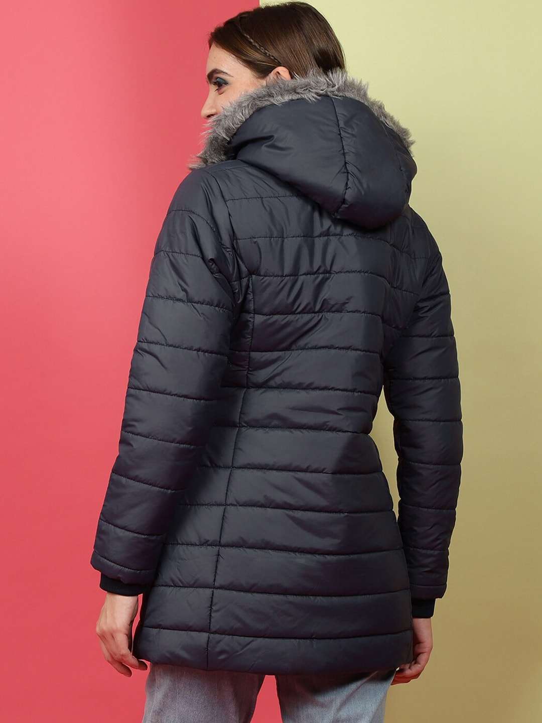 Women's Basic Parka With Fur Insert At Hood