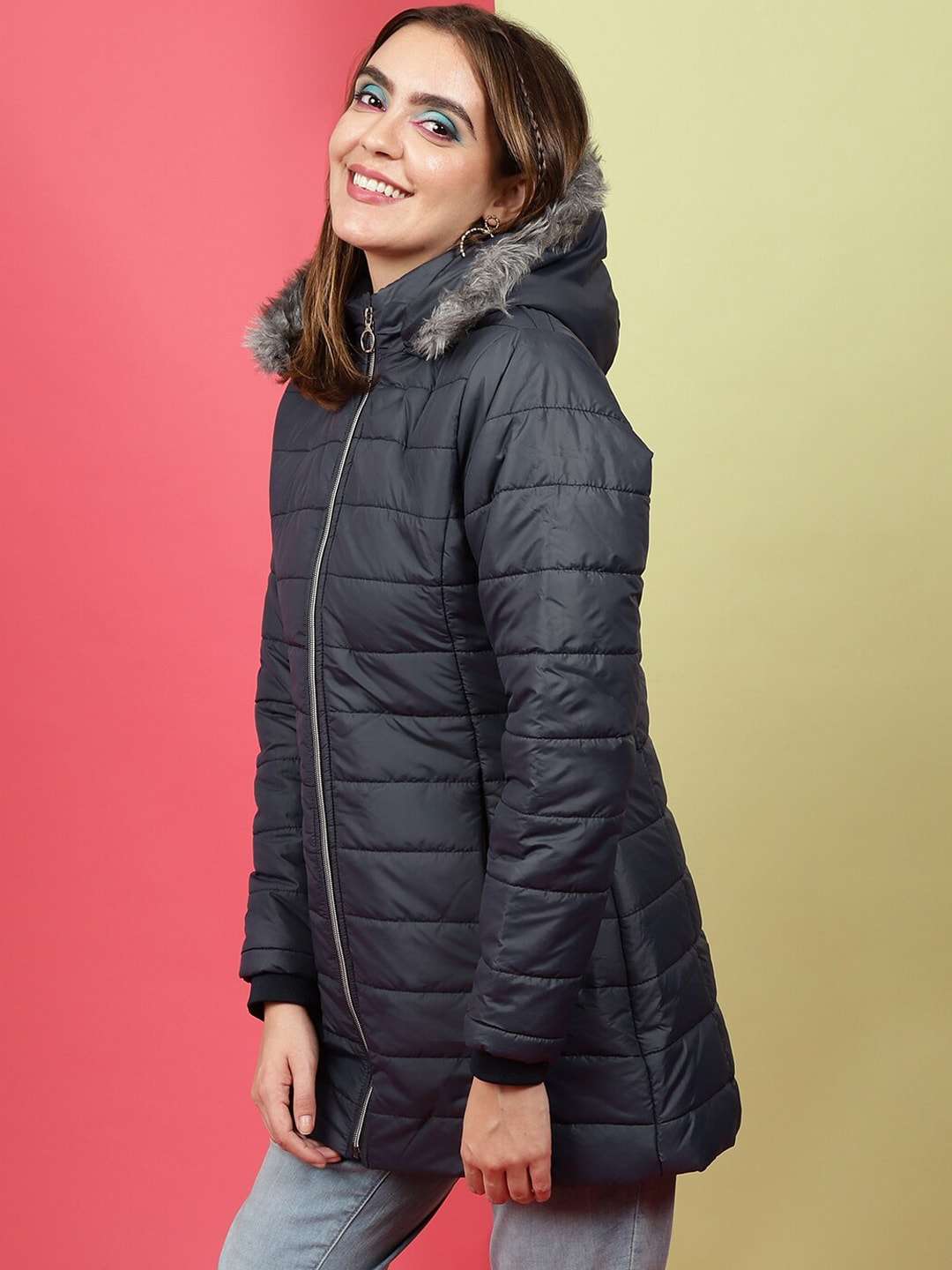 Women's Basic Parka With Fur Insert At Hood