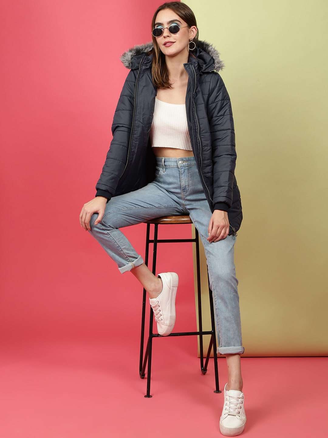 Women's Basic Parka With Fur Insert At Hood