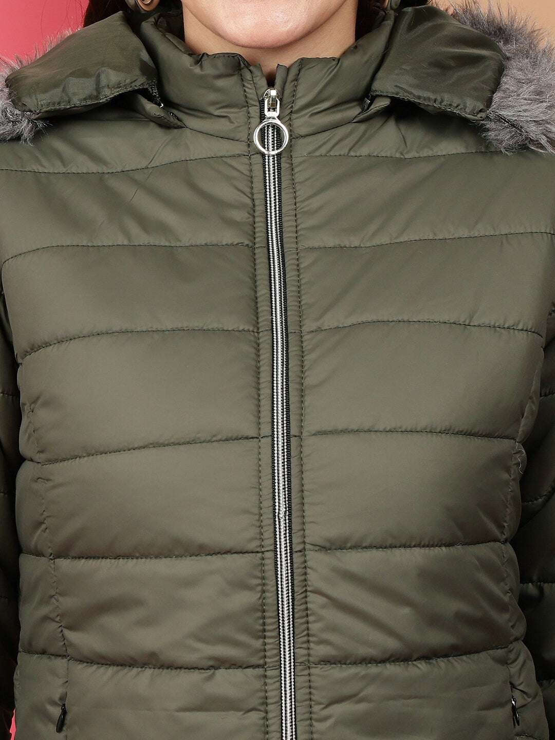 Women's Basic Parka With Fur Insert At Hood
