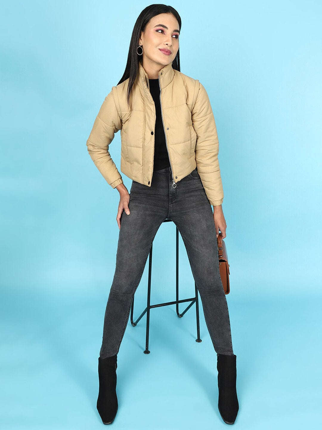 Women's Detachable Sleeve Crop Jacket