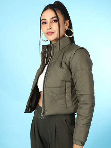 Women's Detachable Sleeve Crop Jacket
