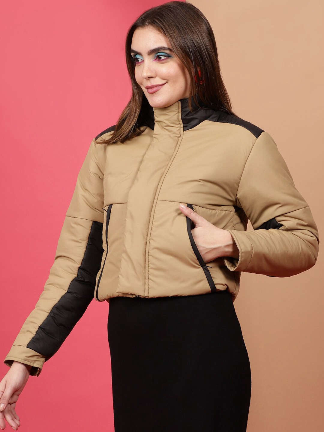 Women's Colorblock High Neck Jacket