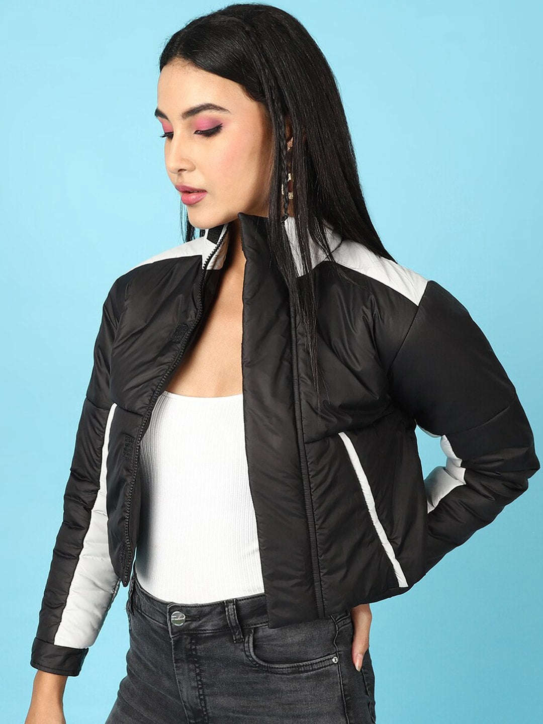 Women's Colorblock High Neck Jacket