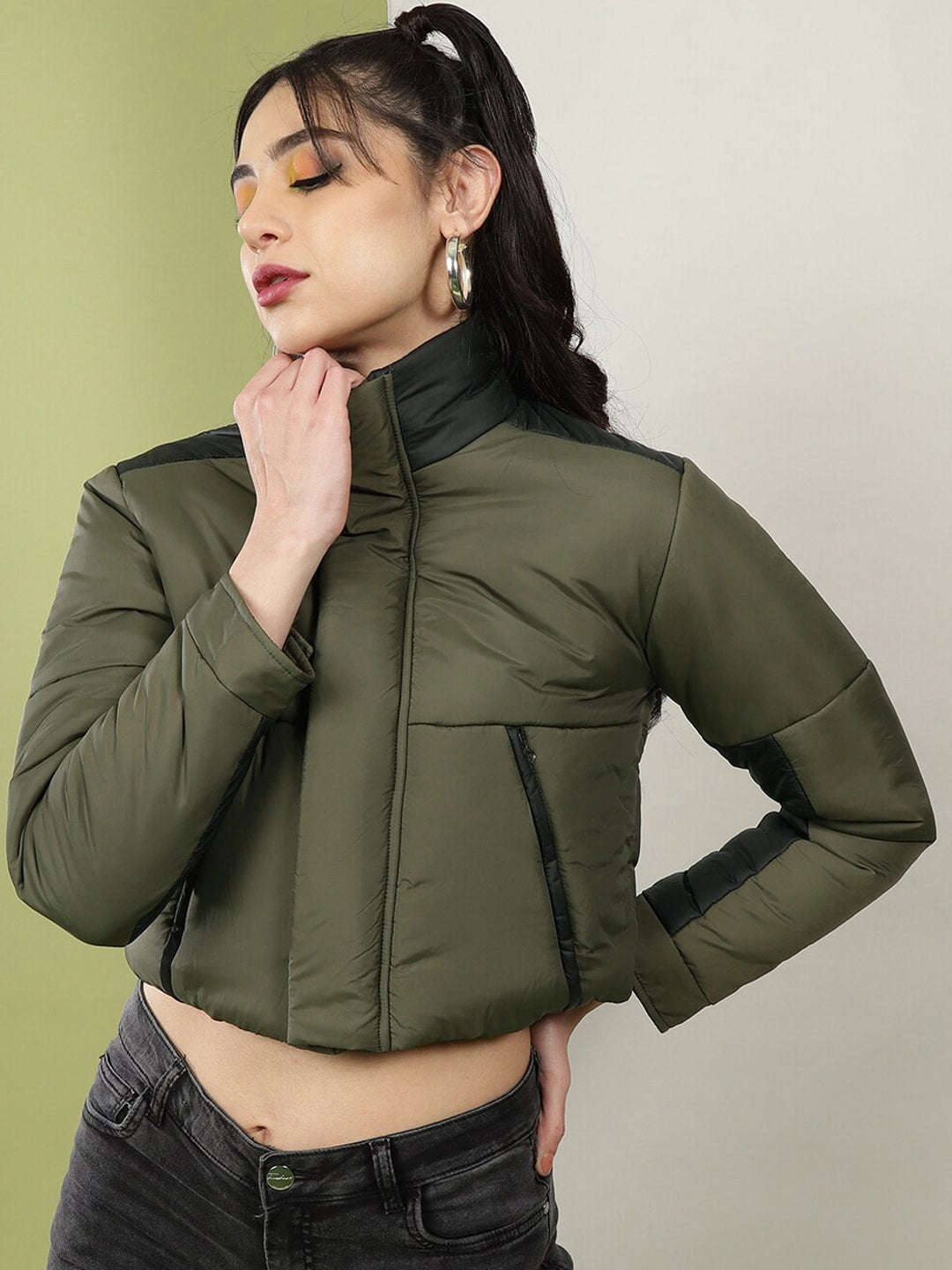 Women's Colorblock High Neck Jacket