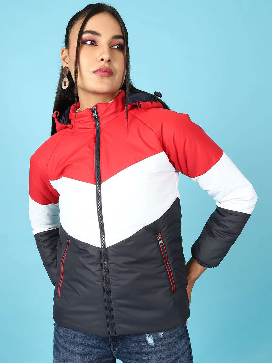 Women's Colorblock Detachable Hood Jacket