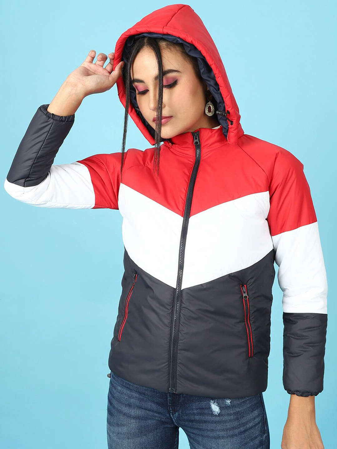 Women's Colorblock Detachable Hood Jacket