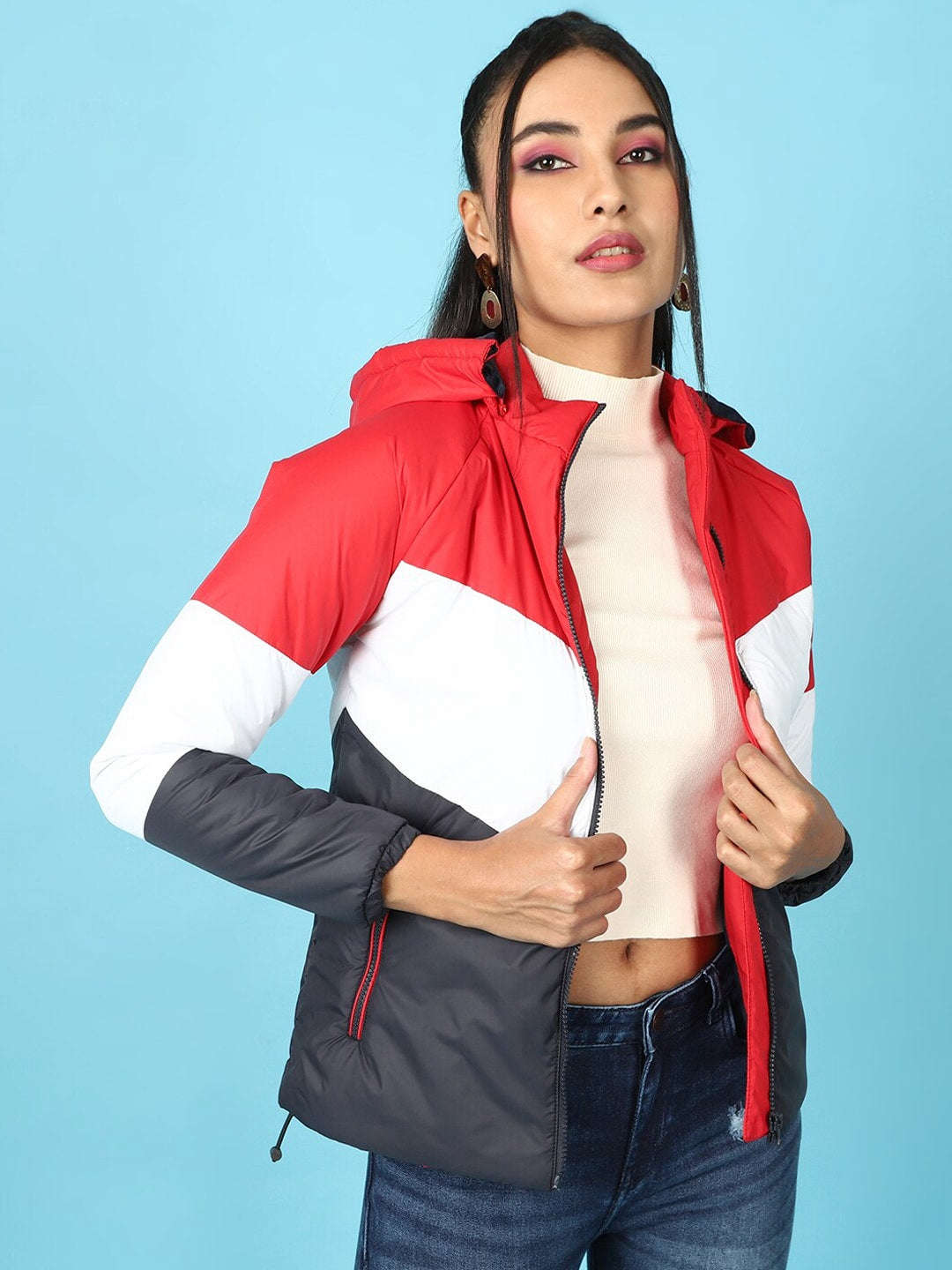Women's Colorblock Detachable Hood Jacket