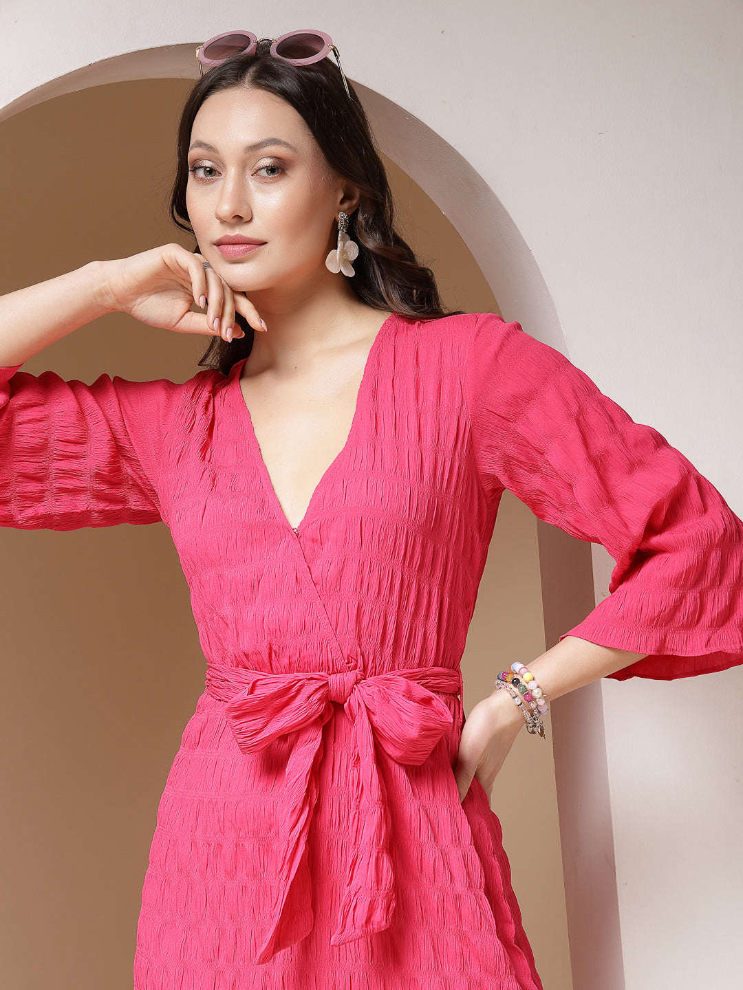 Women's Seer Sucker Wrap Dress With Belt