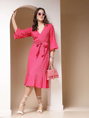 Women's Seer Sucker Wrap Dress With Belt