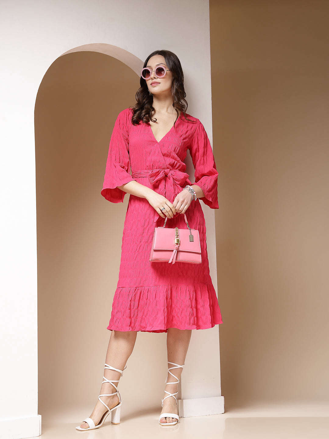 Women's Seer Sucker Wrap Dress With Belt