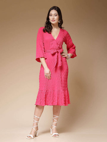 Women's Seer Sucker Wrap Dress With Belt