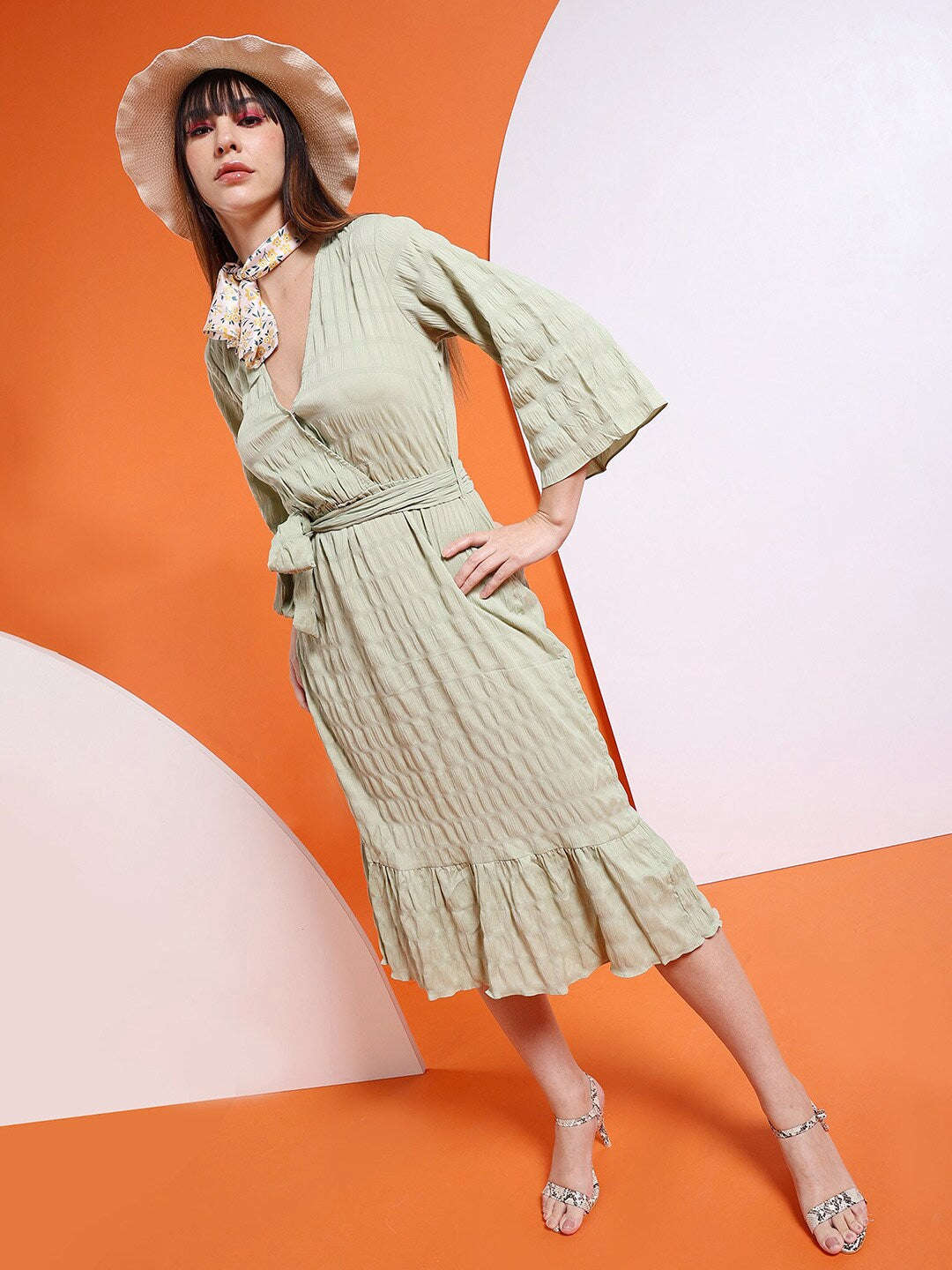 Women's Seer Sucker Wrap Dress With Belt