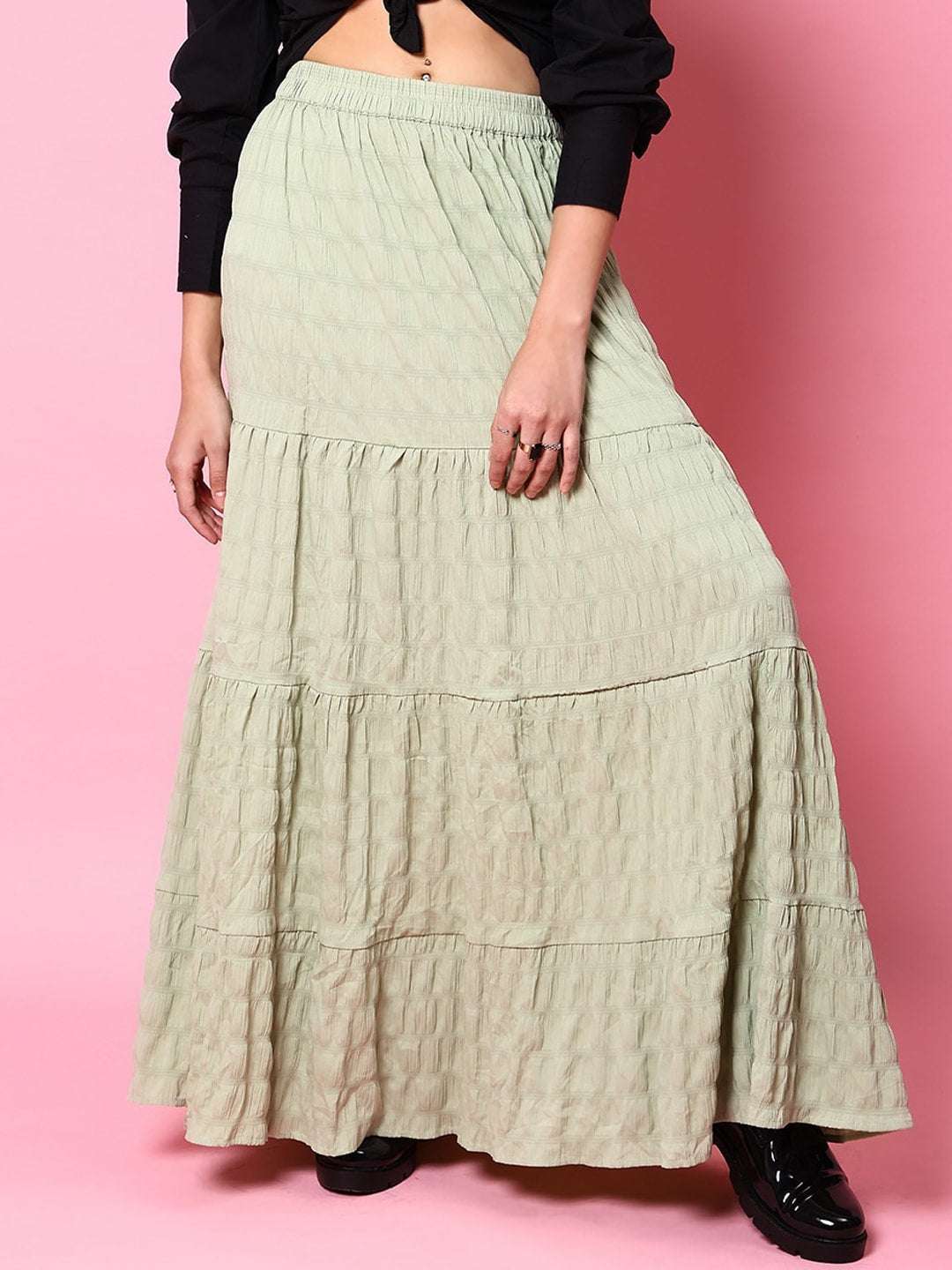 Women's Seer Sucker Elasticated Long Skirt
