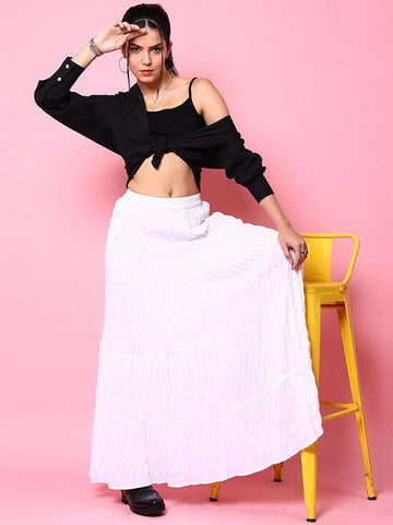 Women's Seer Sucker Elasticated Long Skirt