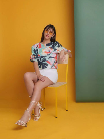 Women's Puff Sleeves Floral Printed Top