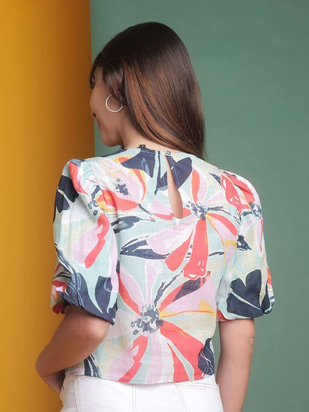 Women's Puff Sleeves Floral Printed Top