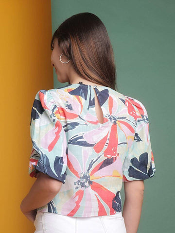 Women's Puff Sleeves Floral Printed Top