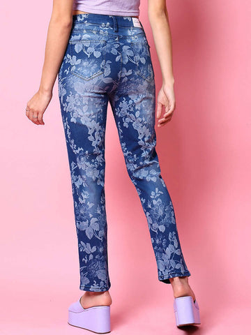 Women's Animal Printed Straight Denim Jeans