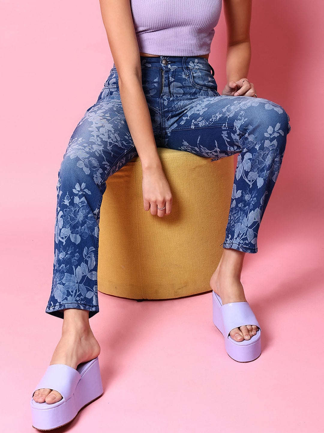 Women's Animal Printed Straight Denim Jeans