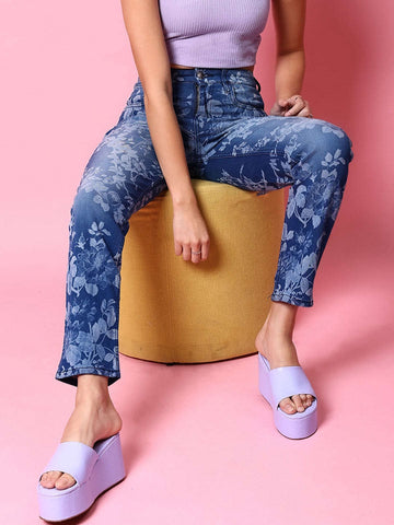 Women's Animal Printed Straight Denim Jeans