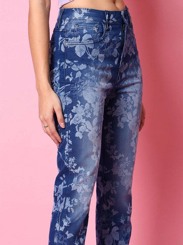 Women's Animal Printed Straight Denim Jeans