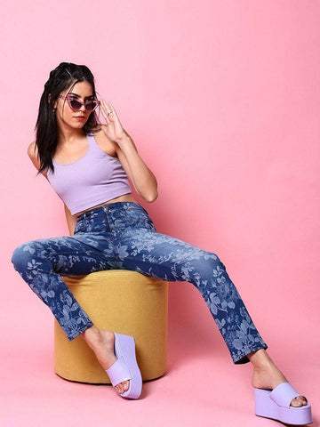 Women's Animal Printed Straight Denim Jeans