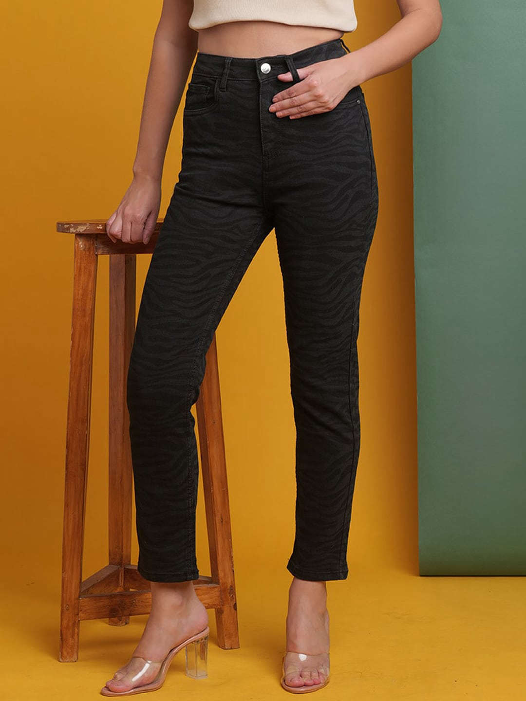 Women's Animal Printed Straight Denim Jeans