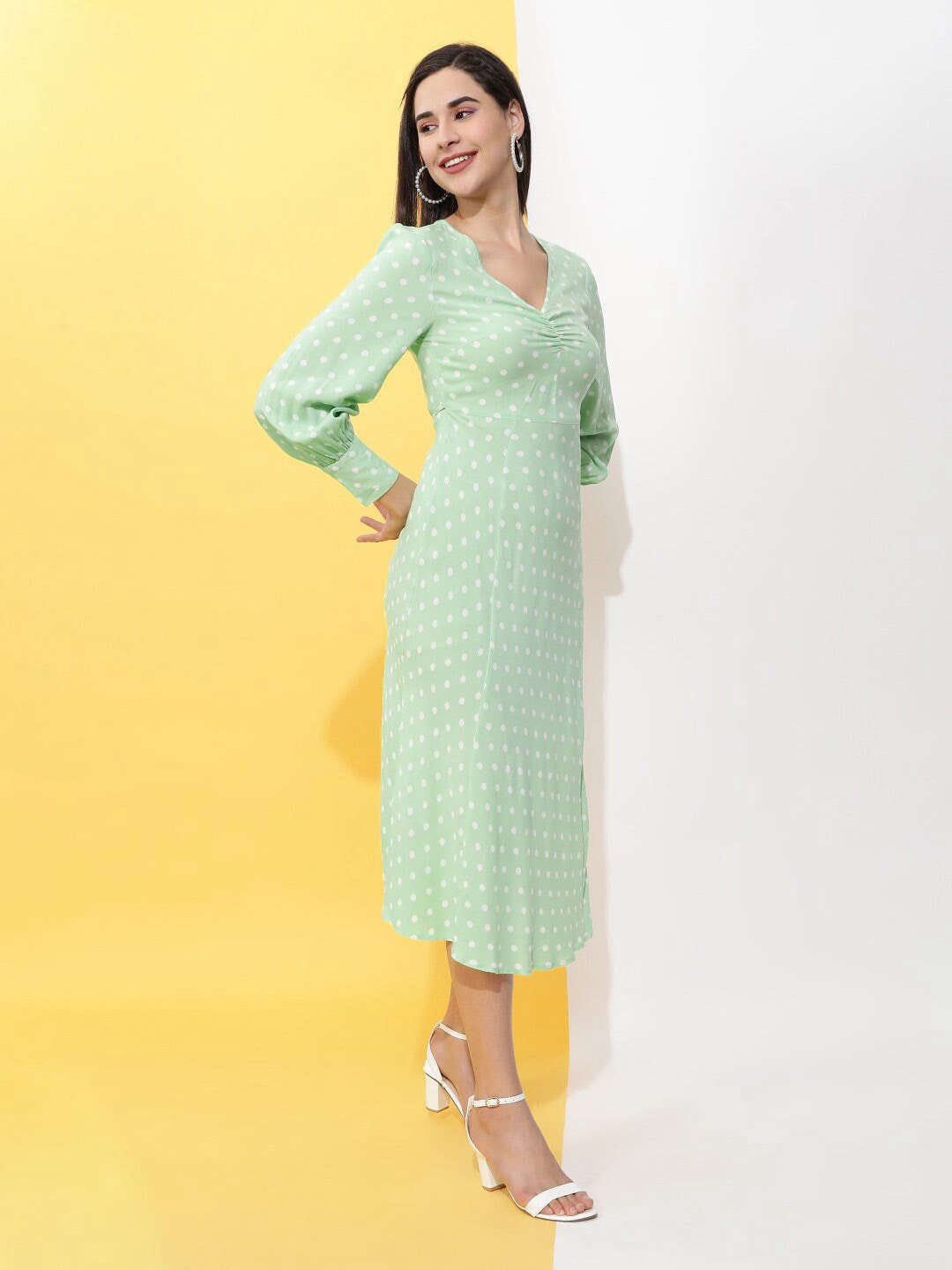 Women's V Neck Polka Dot Dress