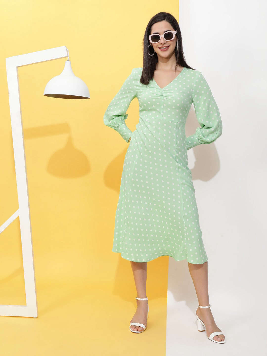 Women's V Neck Polka Dot Dress