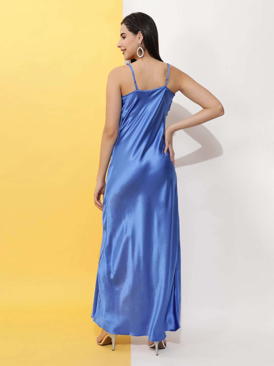 Women's Cowl Neck Satin Maxi Dress With Slit