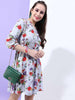 Women's Printed A Line Short Floral Dress With Belt