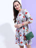 Women's Printed A Line Short Floral Dress With Belt