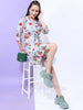 Women's Printed A Line Short Floral Dress With Belt