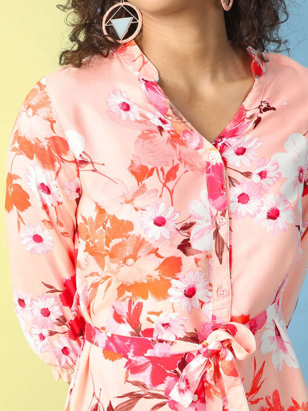 Women's Printed A Line Short Floral Dress With Belt