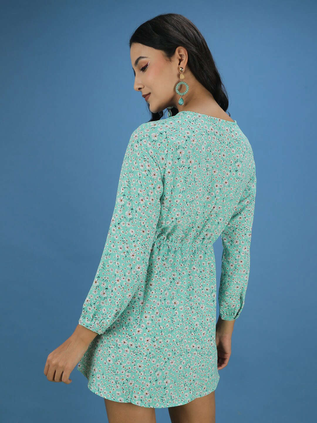 Women's Printed V Neck Flare Dress