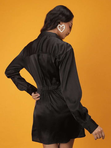 Women's Satin Boxy Fit Pleated Dress