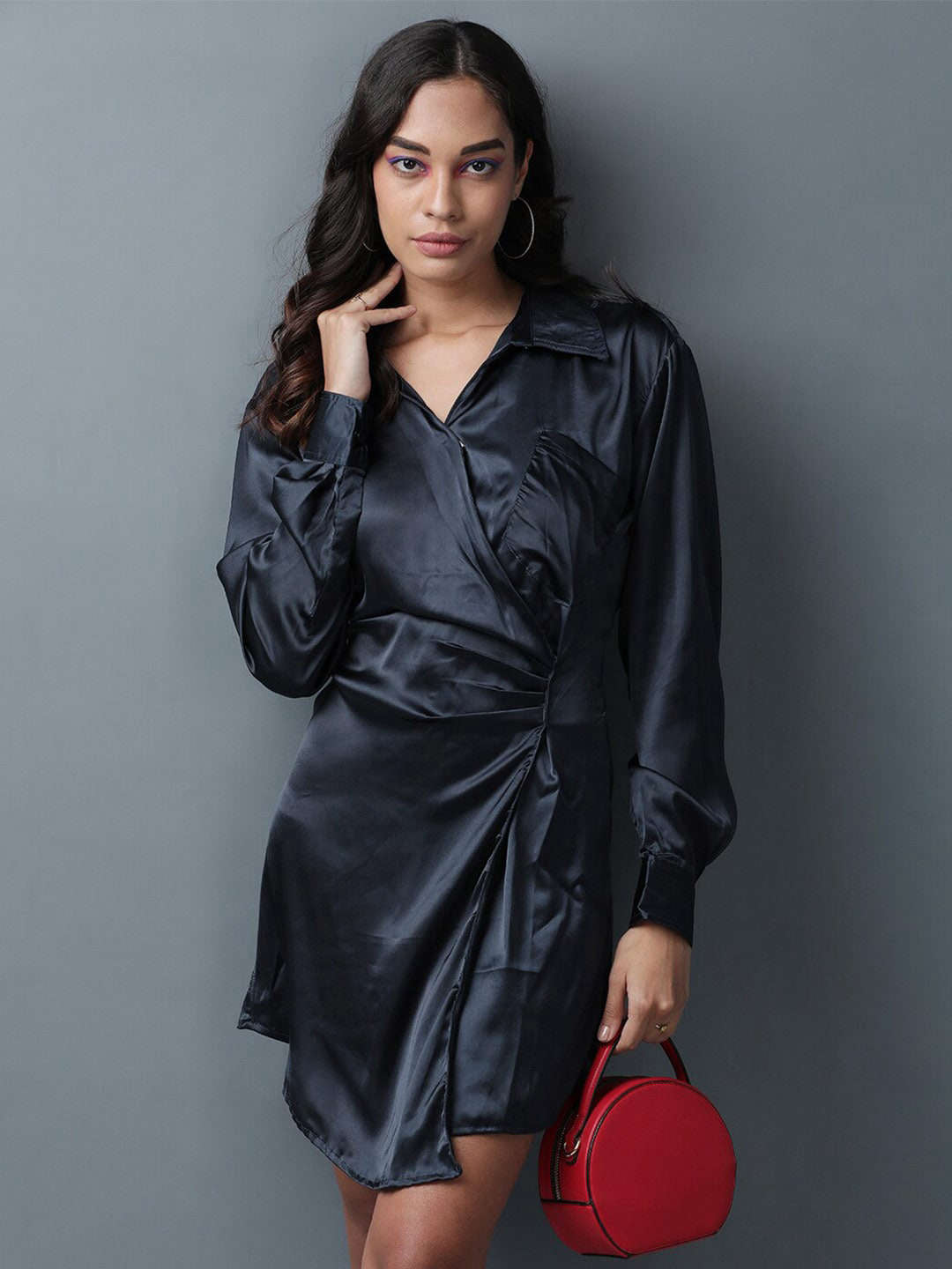 Women's Satin Boxy Fit Pleated Dress