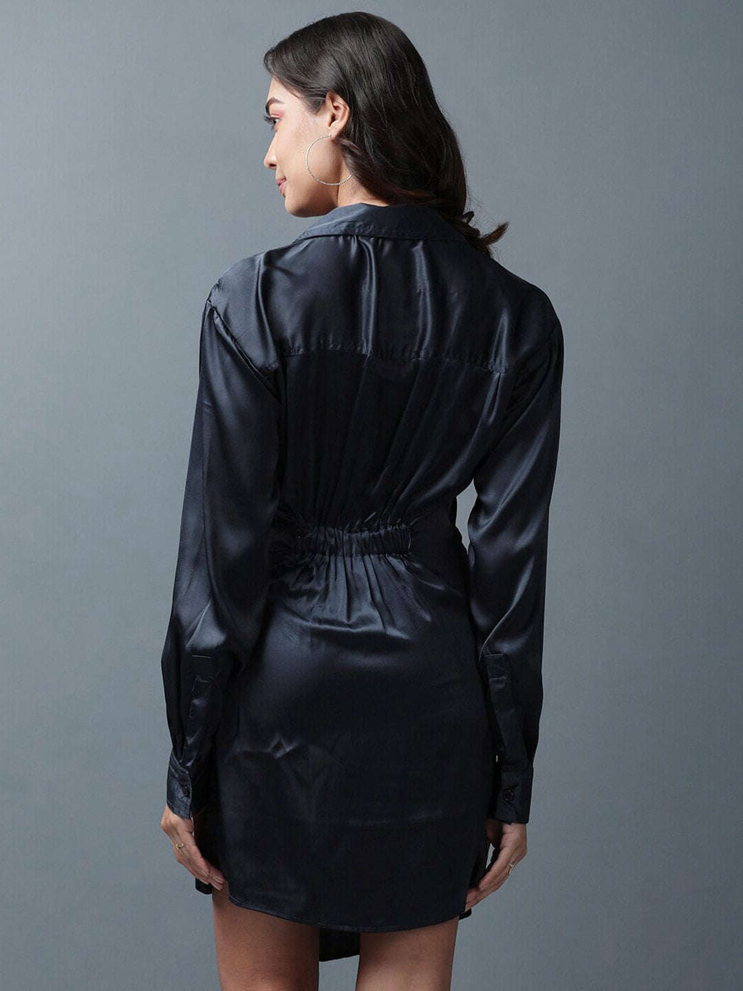 Women's Satin Boxy Fit Pleated Dress