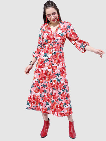 Women's Floral Empire Line Midi Dress