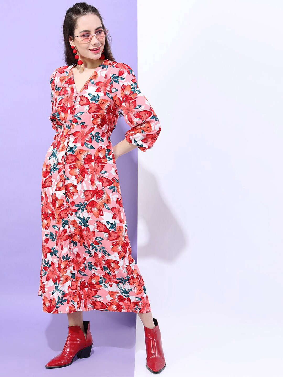 Women's Floral Empire Line Midi Dress