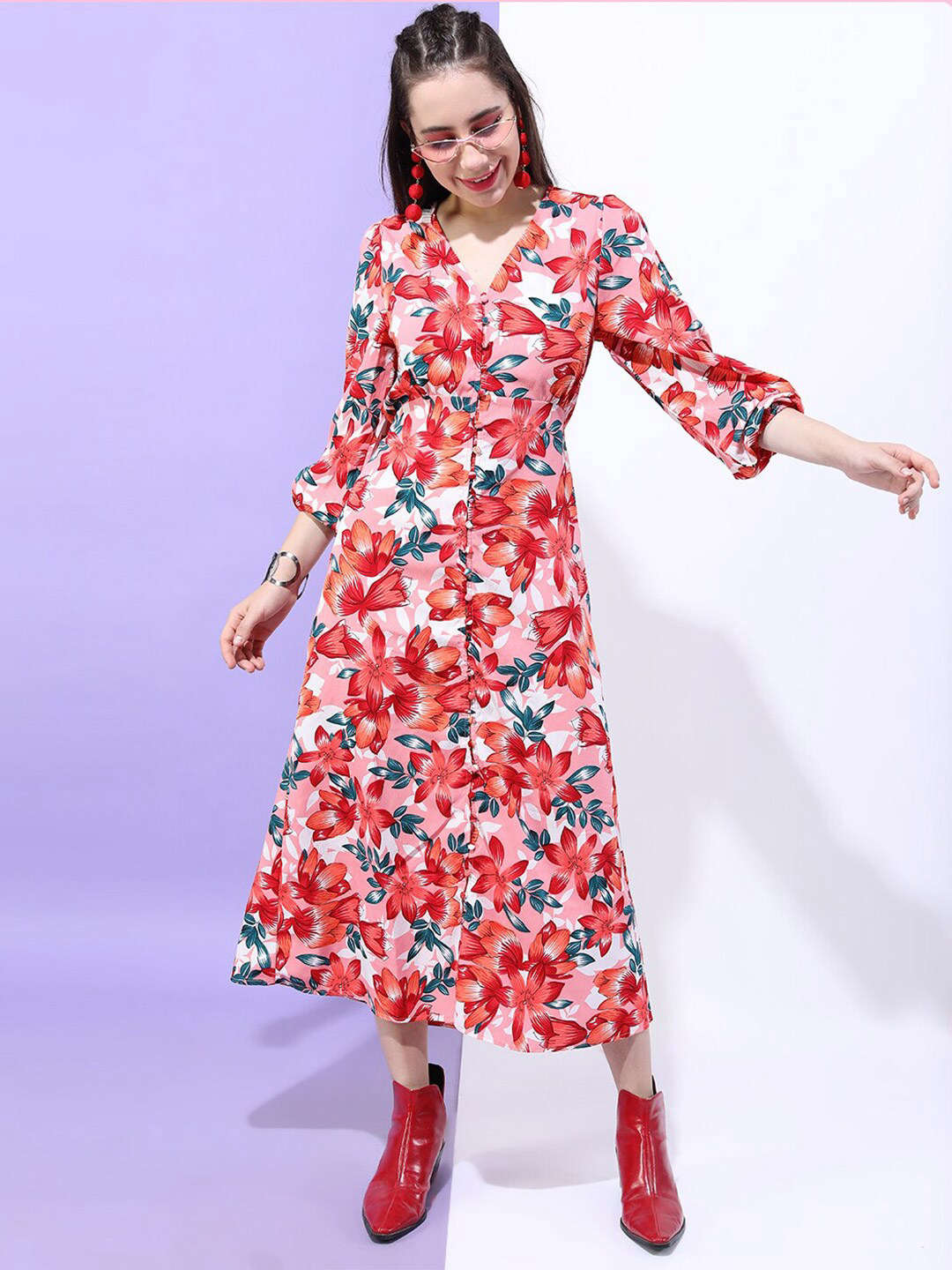 Women's Floral Empire Line Midi Dress