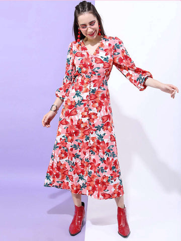 Women's Floral Empire Line Midi Dress