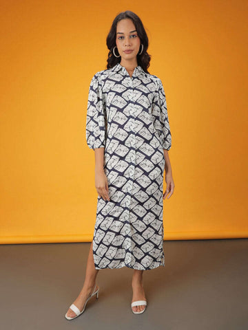 Women's Printed Shirt Dress With Belt
