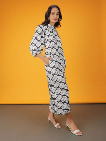 Women's Printed Shirt Dress With Belt