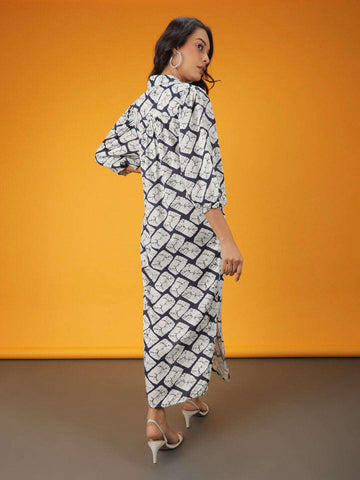 Women's Printed Shirt Dress With Belt
