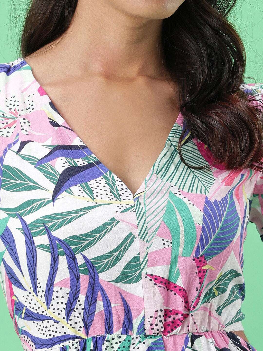 Women's Tropical Maxi Dress With Cut Out