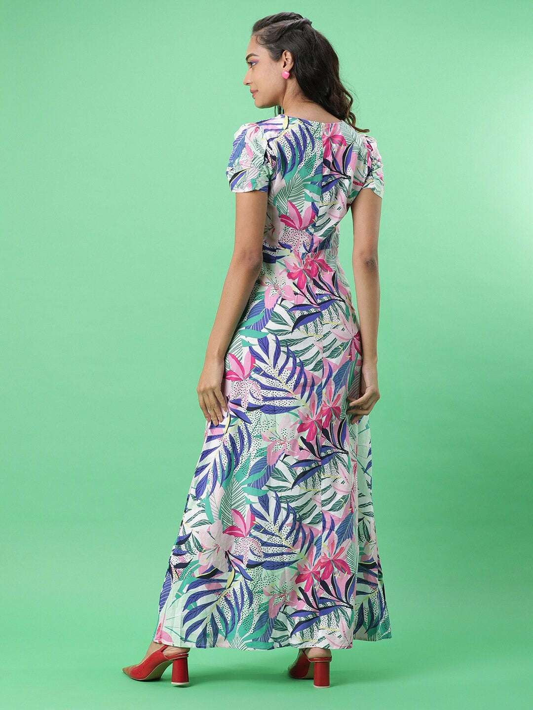 Women's Tropical Maxi Dress With Cut Out